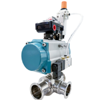 V&aacute;lvula neum&aacute;tica de bola de abrazadera de 3 v&iacute;as con posicionador