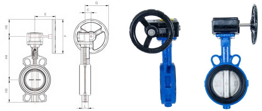 Válvula de mariposa de oblea de hierro fundido manual