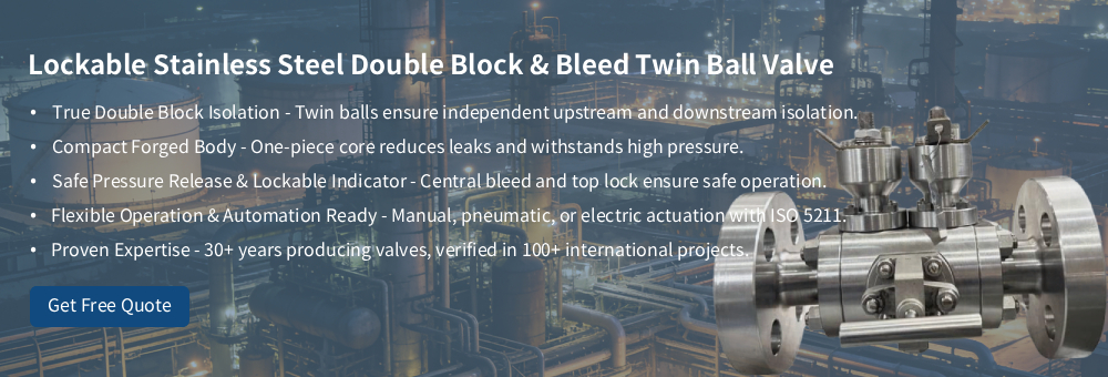 V&aacute;lvula de bola doble con bloqueo y purga de acero inoxidable
